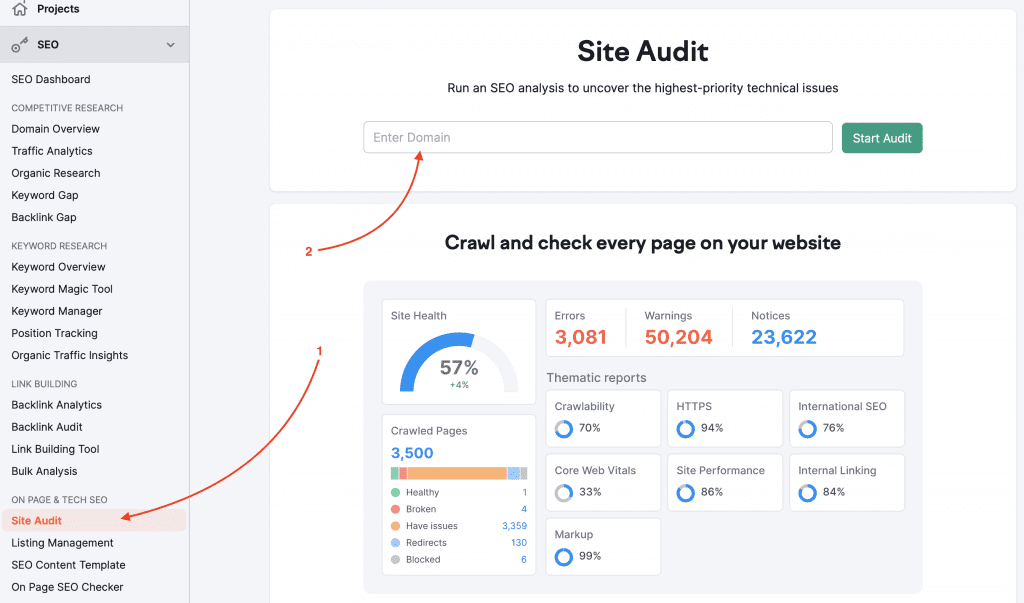 SEMrush Site Audit